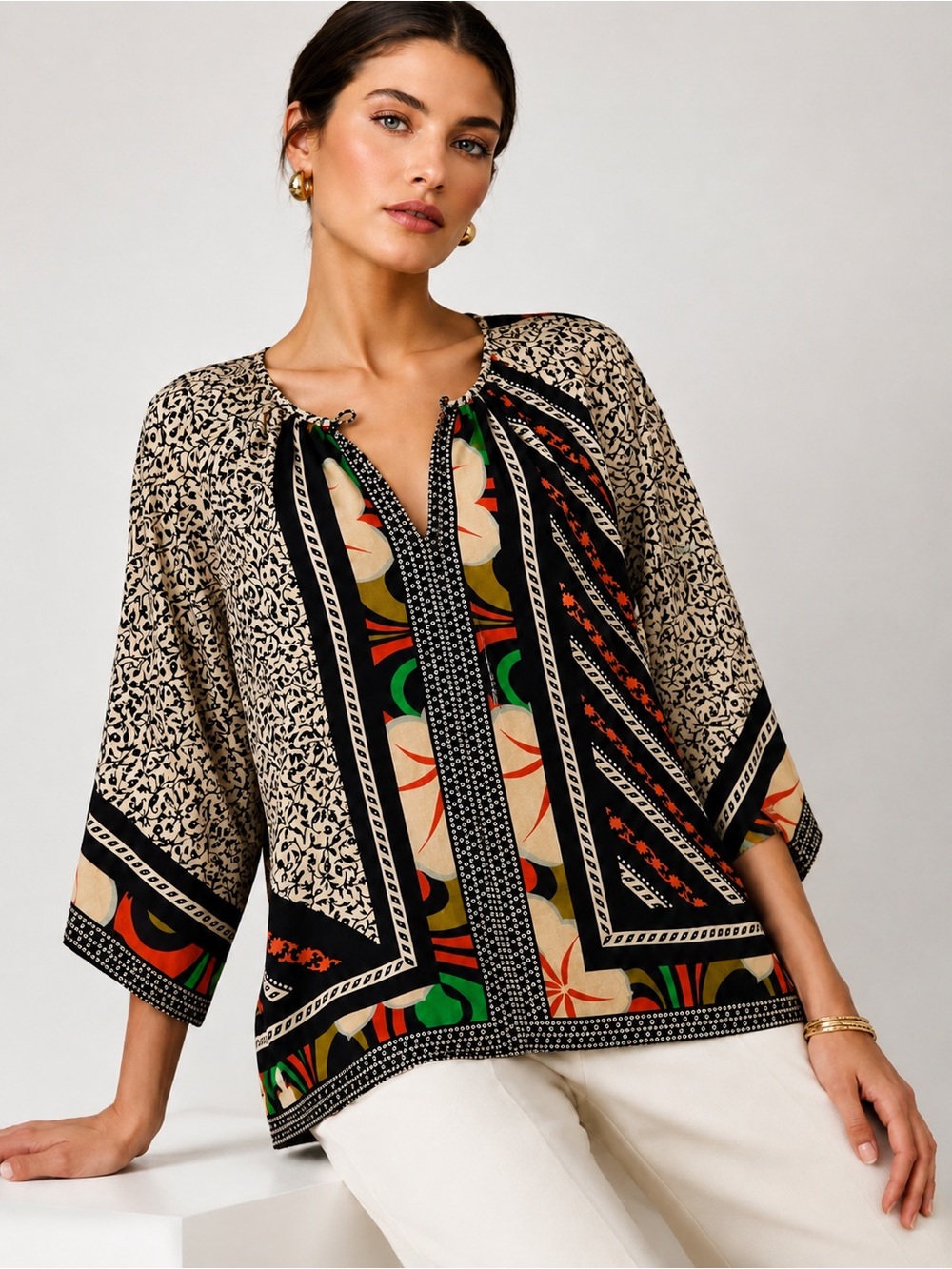 Etro Silk Floral Print Short Kimono Sleeve Blouse Top Multicolor Paisley 42 US6